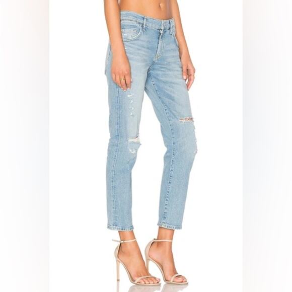 Agolde Isabel Ankle Slim Boyfriend Dreamer Light Blue Distressed Jeans Size 24 - Picture 1 of 12